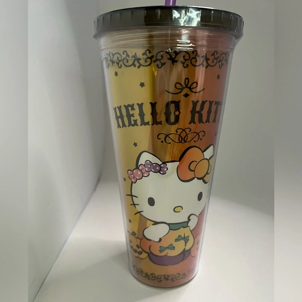 Hello Kitty Halloween Pumpkin Plastic Tumbler with Straw Topper 24oz